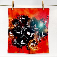 Black Skulls On Red Background With Sword Face Towel by FantasyWorld7