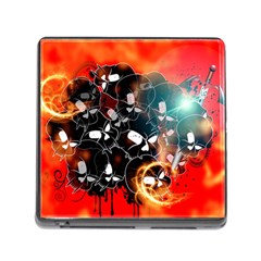 Black Skulls On Red Background With Sword Memory Card Reader (square) by FantasyWorld7