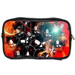 Black Skulls On Red Background With Sword Toiletries Bags by FantasyWorld7