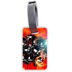 Black Skulls On Red Background With Sword Luggage Tags (one Side) 