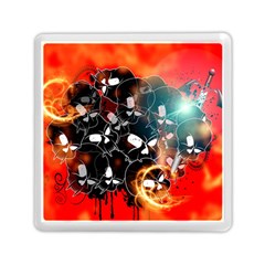 Black Skulls On Red Background With Sword Memory Card Reader (square) 