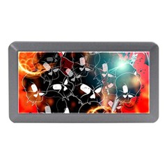 Black Skulls On Red Background With Sword Memory Card Reader (mini)