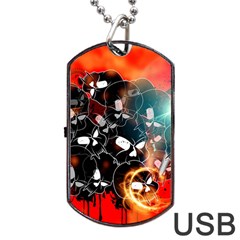 Black Skulls On Red Background With Sword Dog Tag Usb Flash (one Side)