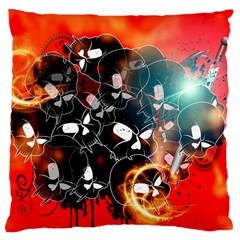 Black Skulls On Red Background With Sword Large Cushion Cases (one Side)  by FantasyWorld7