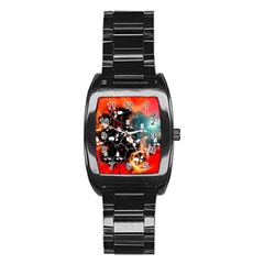 Black Skulls On Red Background With Sword Stainless Steel Barrel Watch