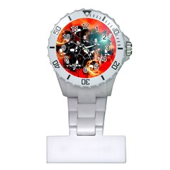 Black Skulls On Red Background With Sword Nurses Watches