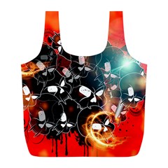 Black Skulls On Red Background With Sword Full Print Recycle Bags (l) 