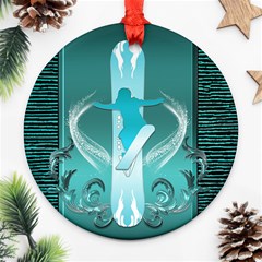 Snowboarder With Snowboard Ornament (round) 