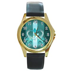 Snowboarder With Snowboard Round Gold Metal Watches by FantasyWorld7