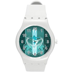 Snowboarder With Snowboard Round Plastic Sport Watch (m)