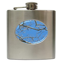 Leafless Tree Branches Against Blue Sky Hip Flask (6 Oz) by dflcprints