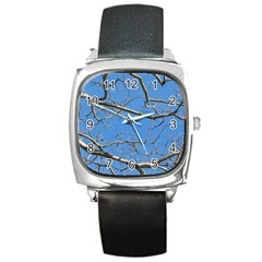 Leafless Tree Branches Against Blue Sky Square Metal Watches by dflcprints