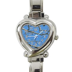 Leafless Tree Branches Against Blue Sky Heart Italian Charm Watch by dflcprints