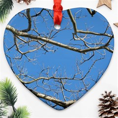 Leafless Tree Branches Against Blue Sky Heart Ornament (2 Sides)