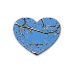 Leafless Tree Branches Against Blue Sky Rubber Coaster (heart)  by dflcprints