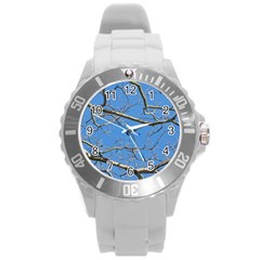 Leafless Tree Branches Against Blue Sky Round Plastic Sport Watch (l)