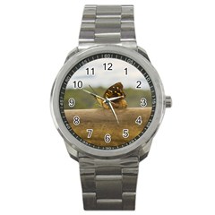 Butterfly Against Blur Background At Iguazu Park Sport Metal Watches by dflcprints