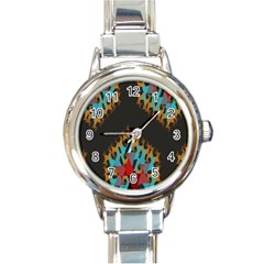 Blue, Gold, And Red Pattern Round Italian Charm Watches