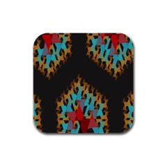 Blue, Gold, And Red Pattern Rubber Square Coaster (4 Pack) 