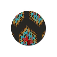 Blue, Gold, And Red Pattern Magnet 3  (round)