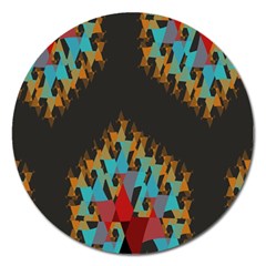 Blue, Gold, And Red Pattern Magnet 5  (round)