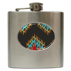 Blue, Gold, And Red Pattern Hip Flask (6 Oz)