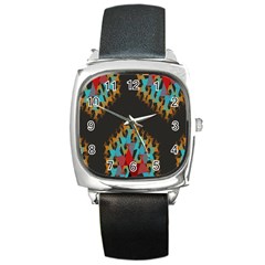 Blue, Gold, And Red Pattern Square Metal Watches