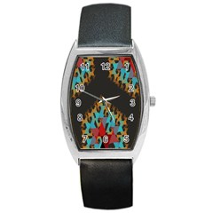 Blue, Gold, And Red Pattern Barrel Metal Watches