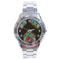 Blue, Gold, And Red Pattern Stainless Steel Men s Watch