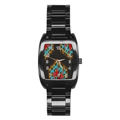 Blue, Gold, And Red Pattern Stainless Steel Barrel Watch