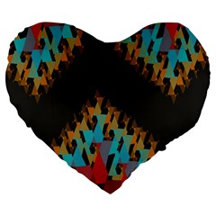 Blue, Gold, And Red Pattern Large 19  Premium Flano Heart Shape Cushions by digitaldivadesigns