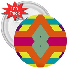 Colorful Rhombus And Stripes 3  Button (100 Pack) by LalyLauraFLM