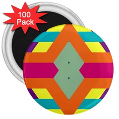 Colorful Rhombus And Stripes 3  Magnet (100 Pack)