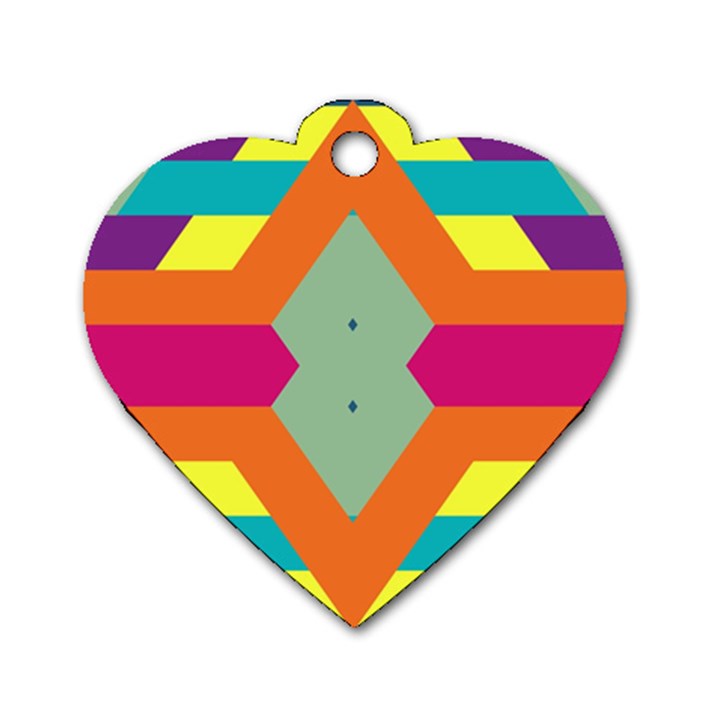 Colorful rhombus and stripes Dog Tag Heart (One Side)