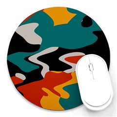 Misc Shapes In Retro Colors Round Mousepad by LalyLauraFLM