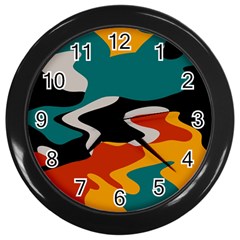 Misc Shapes In Retro Colors Wall Clock (black)