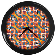 Squares And Other Shapes Pattern Wall Clock (black) by LalyLauraFLM