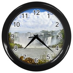 Waterfalls Landscape At Iguazu Park Wall Clocks (black) by dflcprints