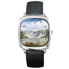 Waterfalls Landscape At Iguazu Park Square Metal Watches by dflcprints