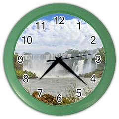 Waterfalls Landscape At Iguazu Park Color Wall Clocks by dflcprints