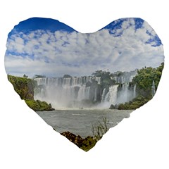 Waterfalls Landscape At Iguazu Park Large 19  Premium Flano Heart Shape Cushions by dflcprints