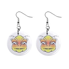 Angry Monster Portrait Drawing Mini Button Earrings