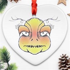 Angry Monster Portrait Drawing Heart Ornament (2 Sides)