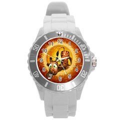 I m Waiting For You, Cute Giraffe Round Plastic Sport Watch (l)