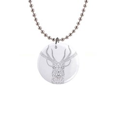 Modern Geometric Christmas Deer Illustration Button Necklaces by Dushan