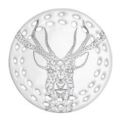 Modern Geometric Christmas Deer Illustration Round Filigree Ornament (2side)