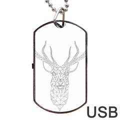 Modern Geometric Christmas Deer Illustration Dog Tag Usb Flash (one Side)