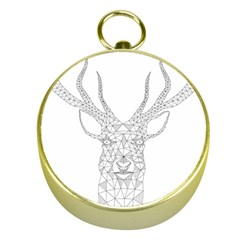 Modern Geometric Christmas Deer Illustration Gold Compasses