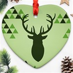 Modern Geometric Black And Green Christmas Deer Ornament (Heart)  Front