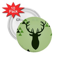 Modern Geometric Black And Green Christmas Deer 2 25  Buttons (10 Pack) 